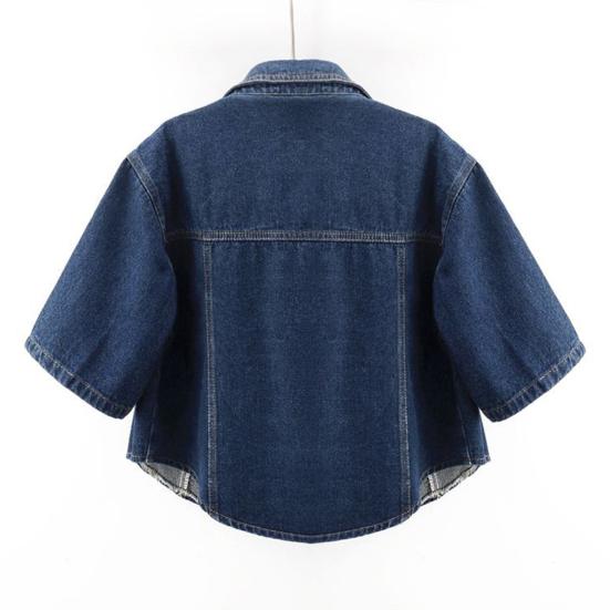 Women's Cropped Denim Jackets Lapel Button Down Trucker Jean Jackets Summer Short Sleeve Casual