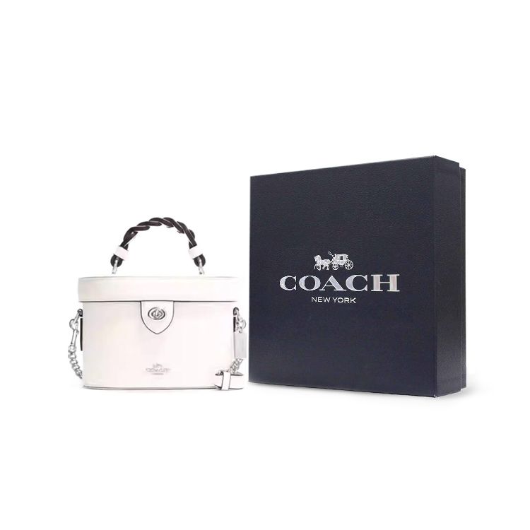 Coach Kay 20 Solid Color Logo Woven Handle Turn Lock Leather Bucket Bag Women shoulder bag White CJ612-SVHA