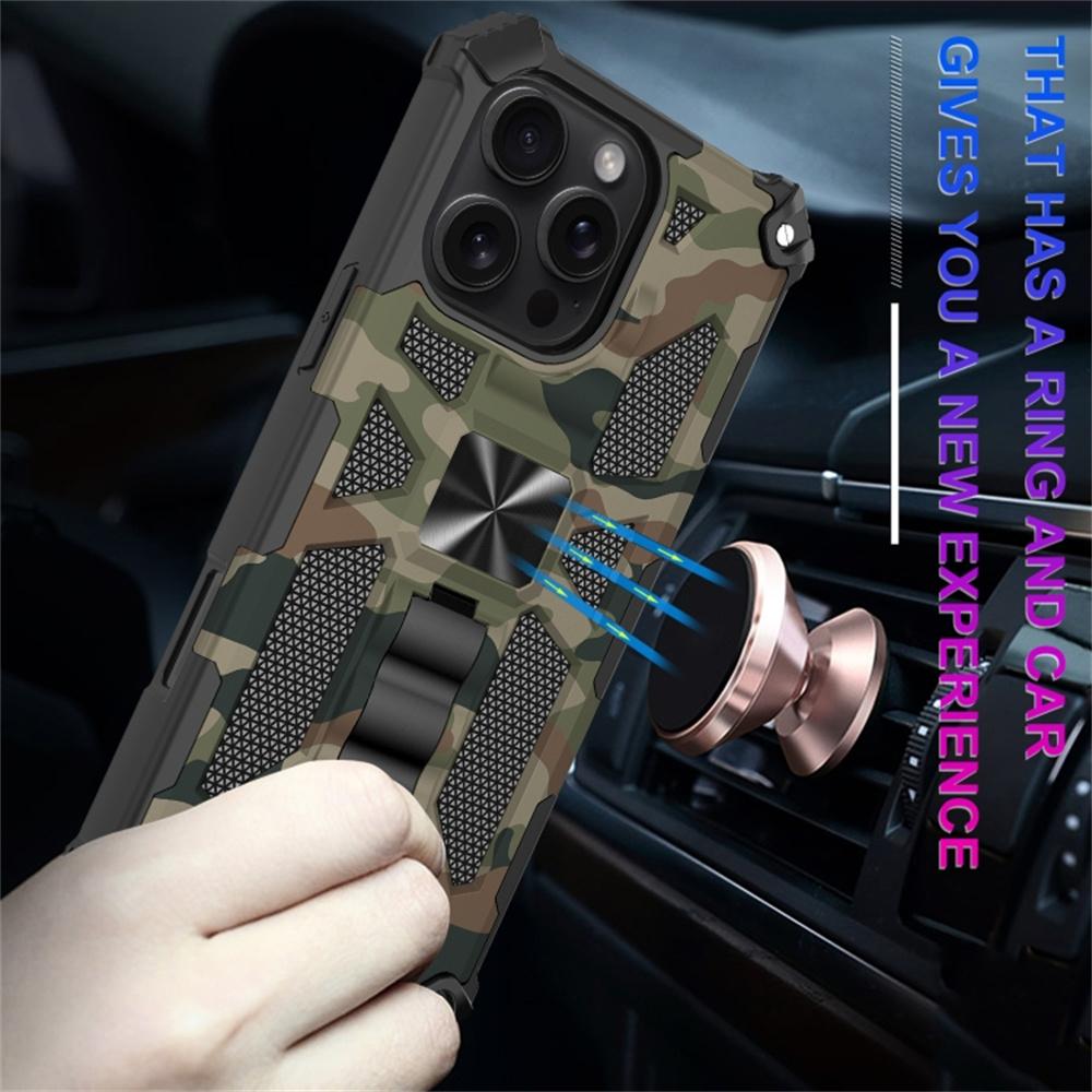For iPhone 16 Pro Case Kickstand Camouflage Anti-Drop TPU+PC Phone Cover
