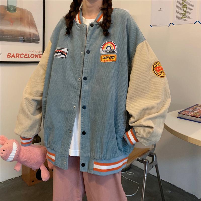 Вельветовая бейсбольная куртка с вышивкой, весенне-осенняя мужская и женская парная куртка в стиле ретро в стиле Харадзюку, уличное трендовое свободное пальто