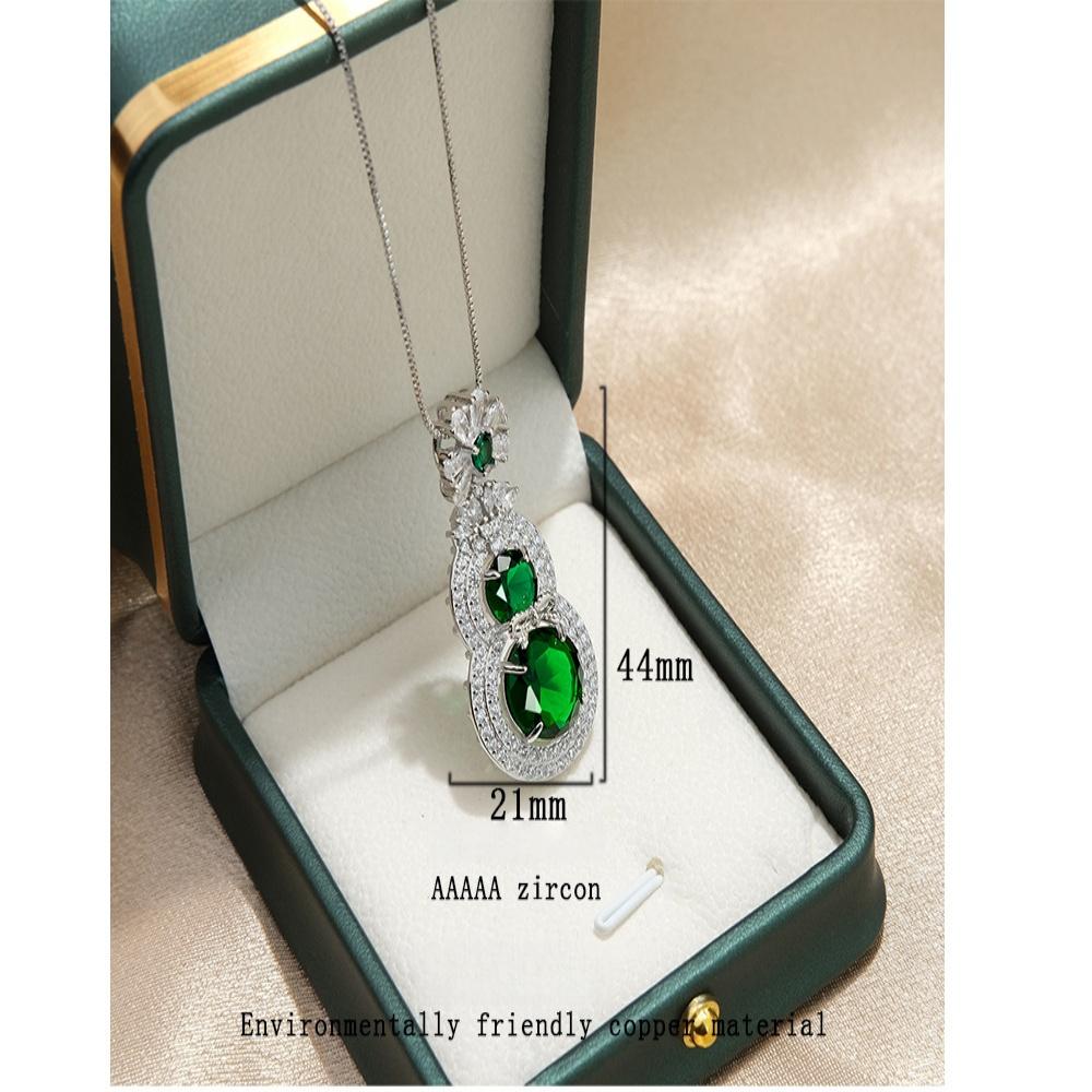 925 Sterling Silver Exquisite Green Zircon Gourd-shaped Necklace Birthday Anniversary Wedding Party Gift