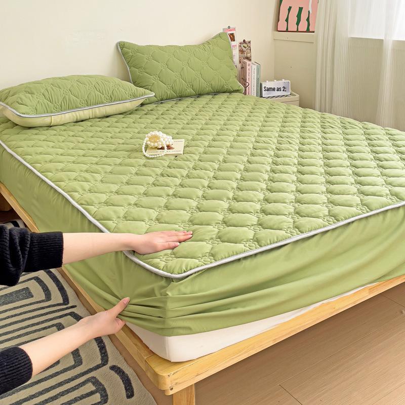 Облачно-хлопковая, приятная для кожи, утолщенная, облегающая простыня: Однотонный, 100% хлопок, Нескользящий, Можно стирать в машине.