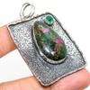 Ruby In Fuchsite, Diopside Ethnic 925 Sterling Silver Jewelry Pendant 2.52" S6i75