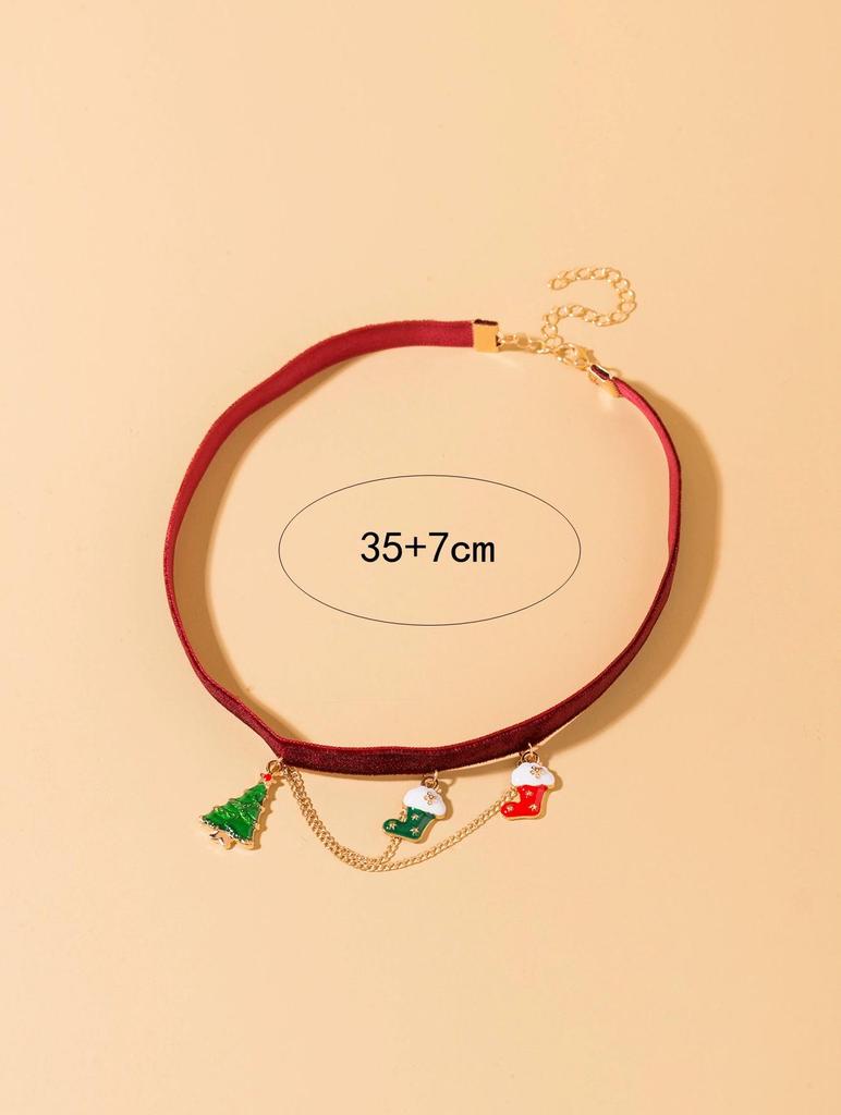 European-American Minimalist Christmas Necklace with Red Velvet Santa Gloves Pendant