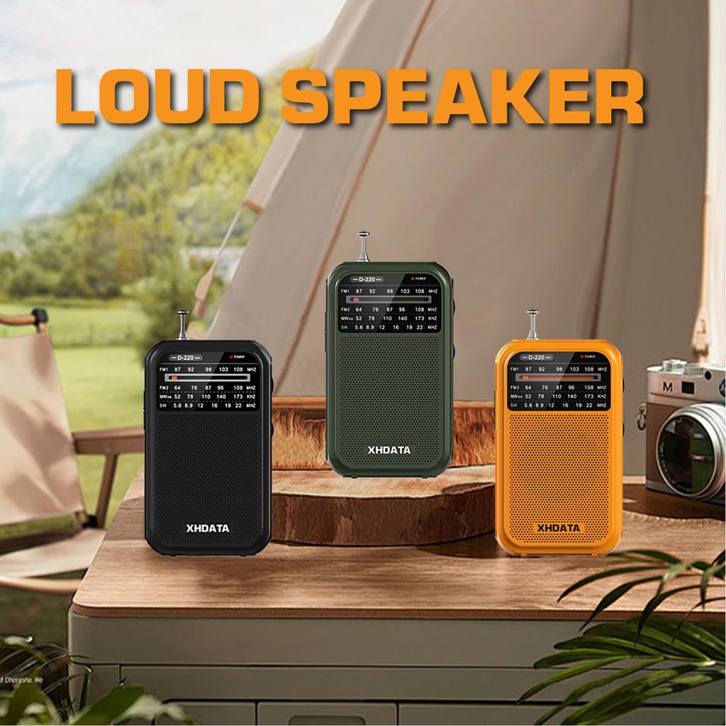XHDATA D220 Compact AMFM Shortwave Radio with Wide FM Compatible, Portable Pocket Radio, High Sensitivity, Loud Volume, AA Battery Compatible,