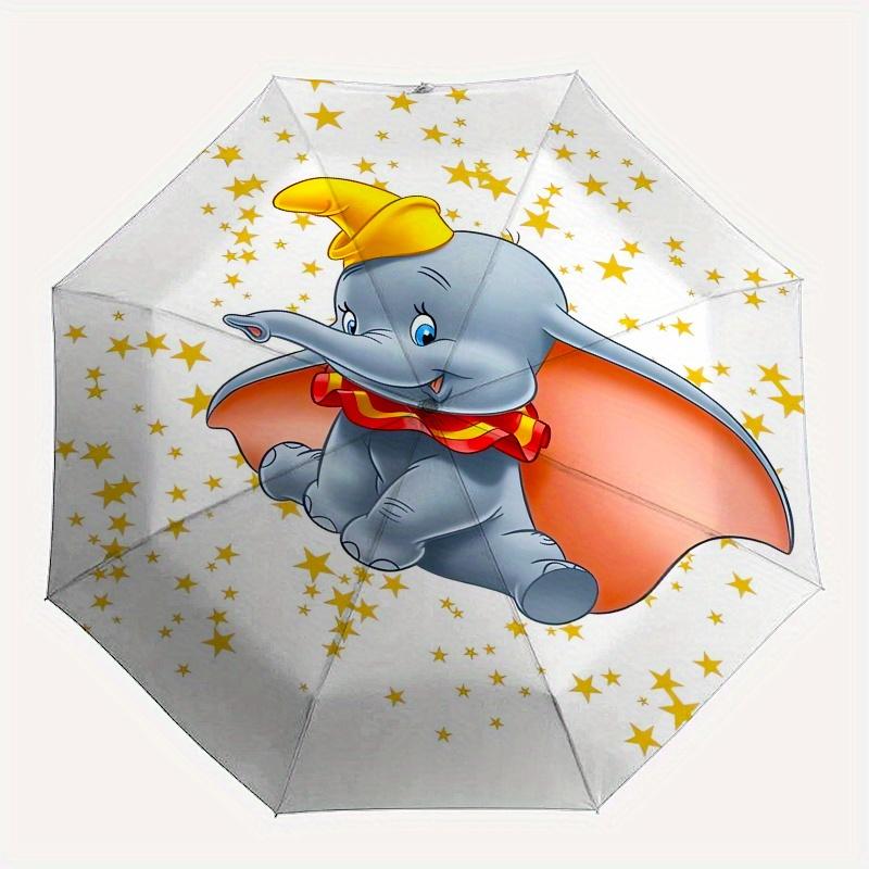 Dumbo,Elephant,Fantasy Theme Automatic Compact Folding Cute Umbrella - Portable and Durable, 8-Bone Iron Umbrella for All Weather0707079