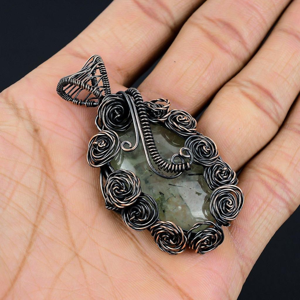 Prehnite Jewelry, 999 Copper Wire Wrapped Pendant Handmade Gemstone Jewelry, Gifts For Wife Brand New Pendant