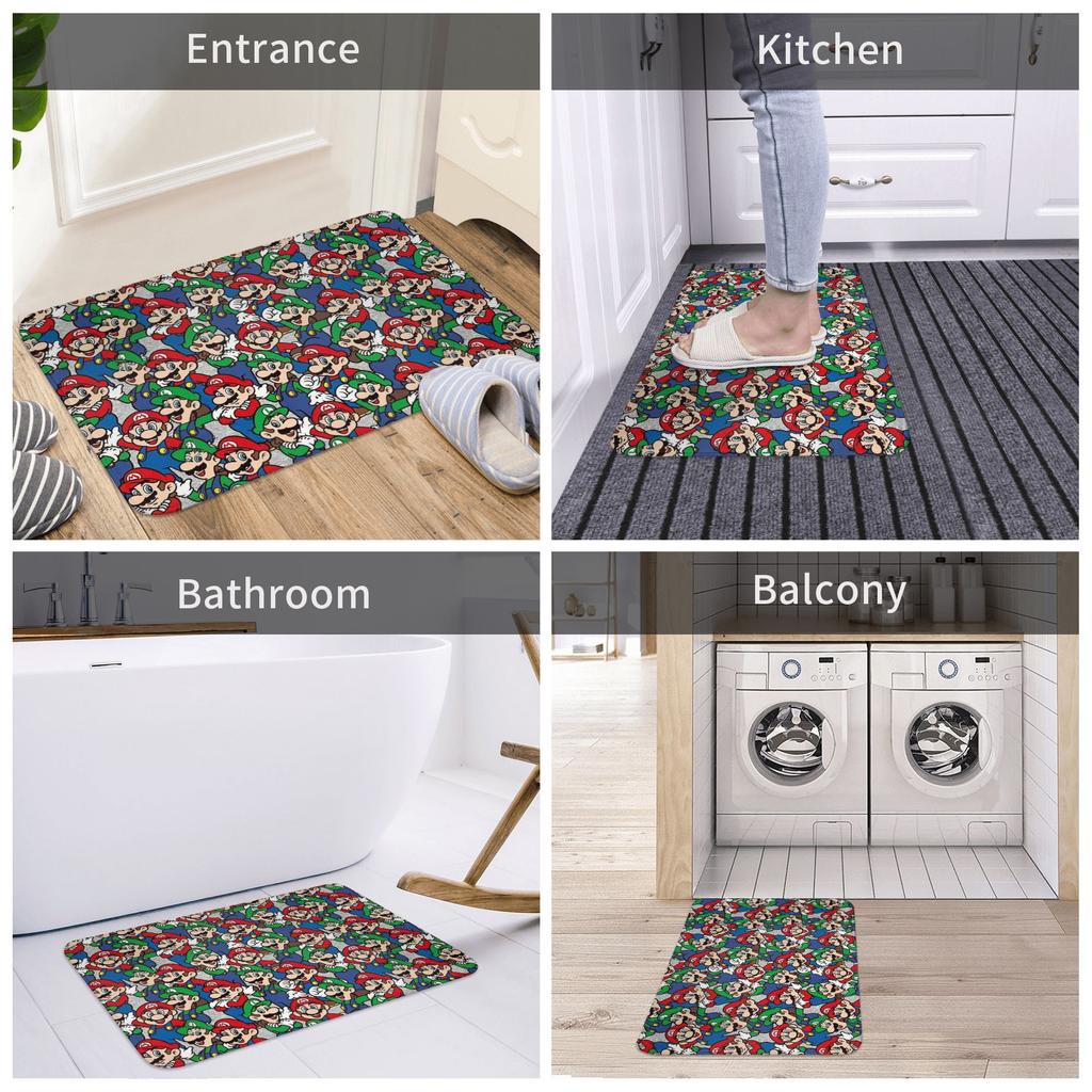 Cartoon Super Mushroom Marios Front Door Mat Anti-Slip Outdoor Absorbent  Doormat Garden Garage Entrance Rug Carpet