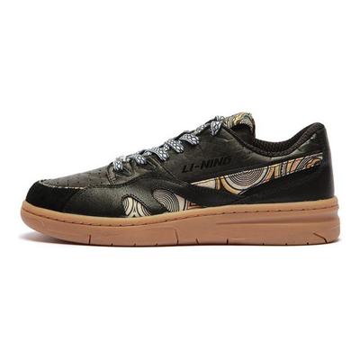 Li Ning Deluxe Low Leather Casual Fashion Slip Non-Slip Durable Lightweight Skate Shoes Women sketching s Black AZGS046-3