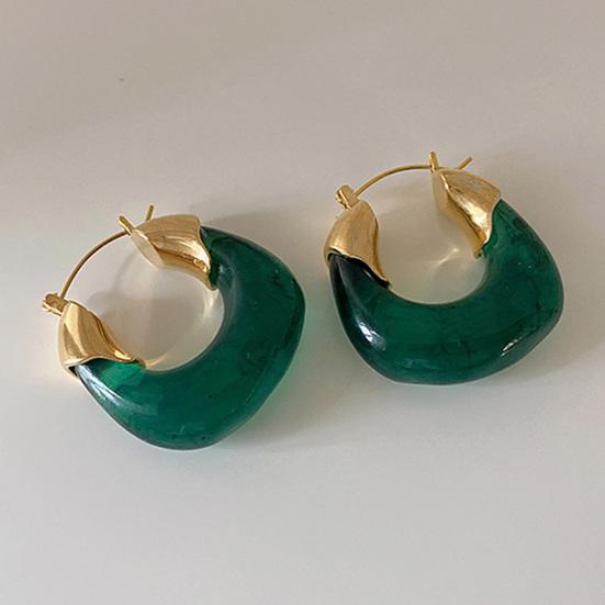 1 Pair Resin Earrings All-match Decorative Glossy Retro Stud Hook Hoop