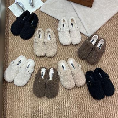 2025 осень и зима новые туфли из хлопка для женщин с круглым носком, на толстой подошве, теплые, из бархата, с пряжкой на ремне, модные женские туфли