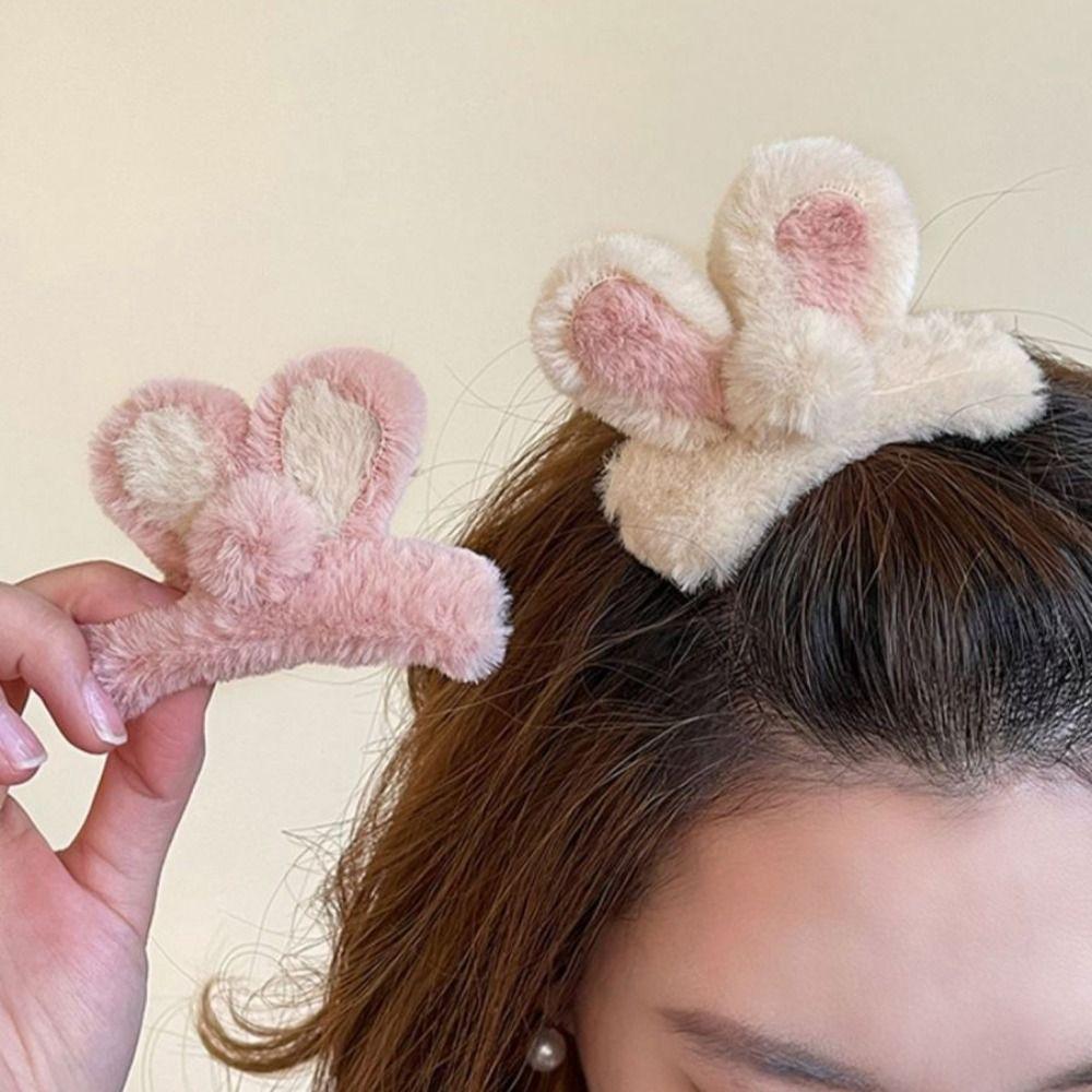 Rabbit Plush Claw Clip Korean Style Sweet Ponytail Clip Winter Plush Hair Claw  Headwear
