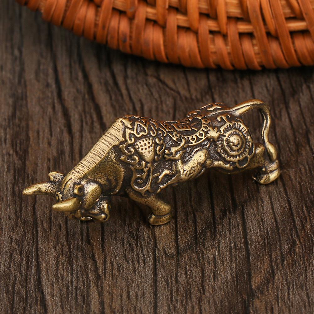 Decoration Brass Bull Figurine Desktop Ornament Abstract Animal Sculpture Miniature Zodiac Cattle
