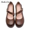 Туфли Мэри Джейн из натуральной кожи женские туфли с круглым носком и пряжкой на плоской подошве модная удобная повседневная обувь