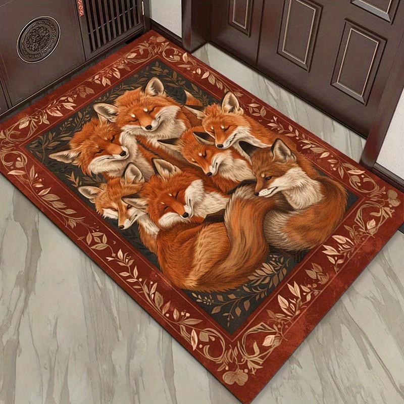 Ковер Fox Family - Уютные ковры для гостиной, Ковры с природной тематикой, Домашний декор с принтом диких животных, Нескользящий ковер