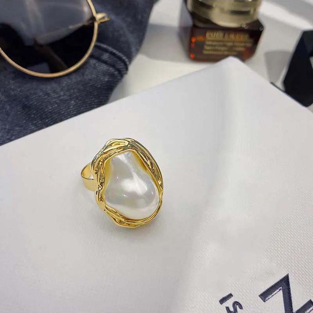 Женское кольцо из сплава в корейском стиле, простое кольцо с искусственным жемчугом, жемчужное кольцо, ювелирные аксессуары