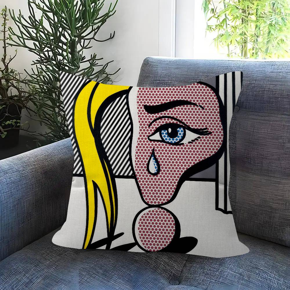 Roy Lichtenstein Pop Art Double-Sided Printed Pillow Cover Short Plush Suitable Living Rooms Bedrooms Sofas Throw Cushion Cover