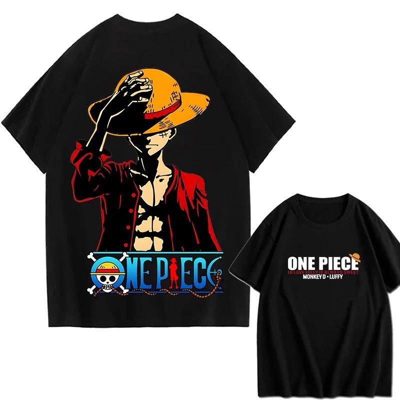 Футболка с принтом One Piece Зоро Луффи Gear 5, хлопковая, унисекс, свободная, с коротким рукавом, летняя, уличная одежда, парно-детская