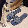 Женские тапочки, сандалии на плоской подошве, летняя новинка 2024 года, пляжная обувь в синем джинсовом стиле, повседневные шлепанцы с круглым носком, женские удобные тапочки