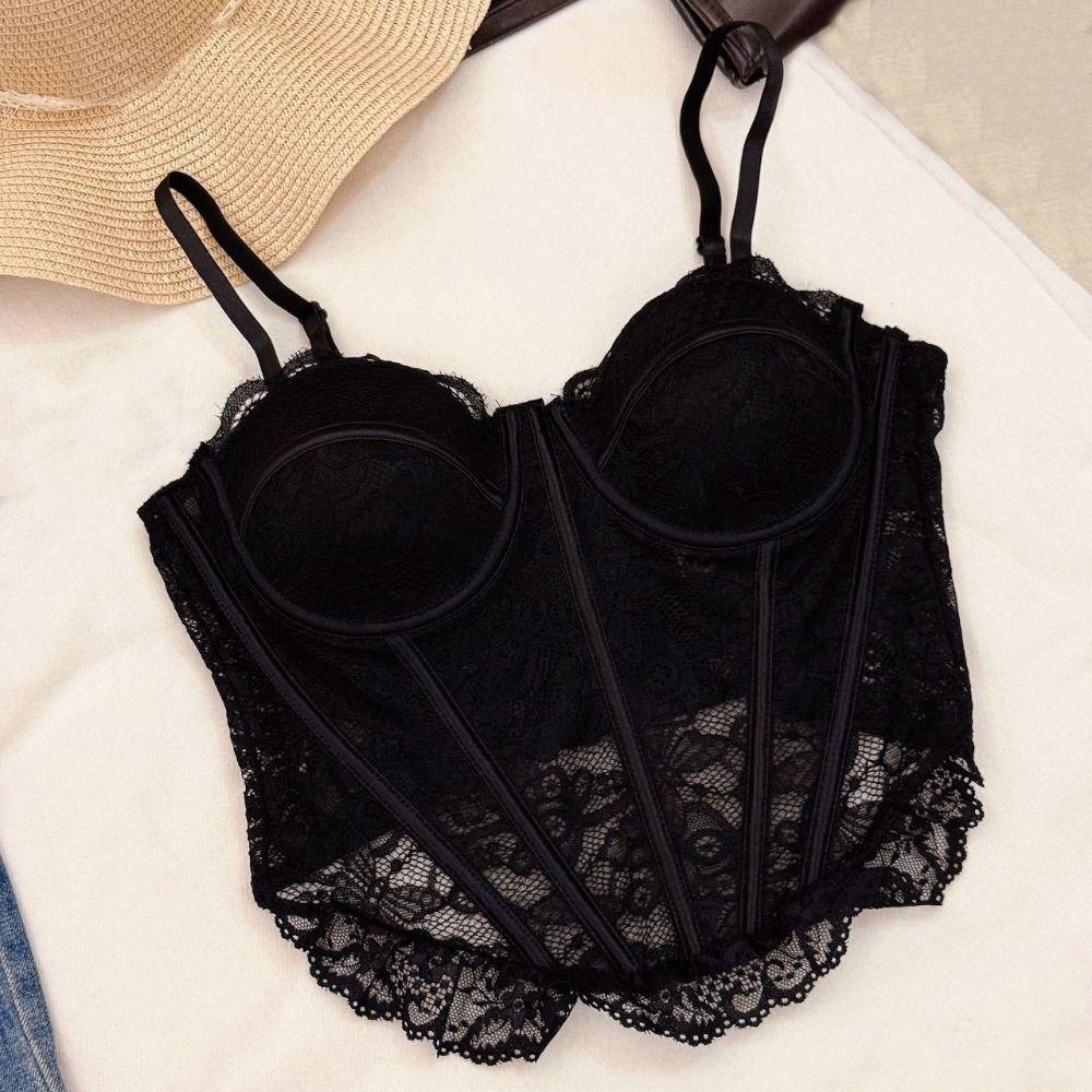 Mesh Transparent Lace Corset Slim Fit Crop Tops Fashion Lace Camisole Women