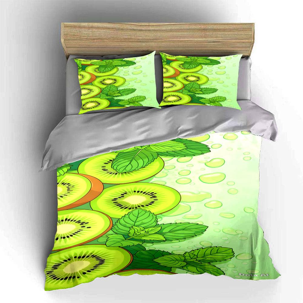 Kiwi fruit and leaves. Bedding sets Duvet cover sets Duvet covers Pillowcases(1*Duvet Cover 2*Pillowcases without duvet insert)