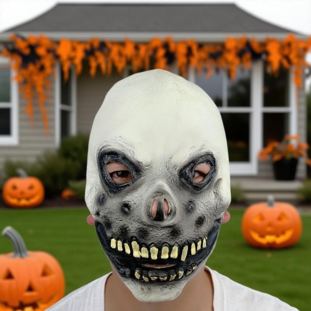 Easy To Wear Realistic Halloween Skull Mask Latex Spooky Full Face Mask Breathable Funny Scary Skull Headgear Halloween Party