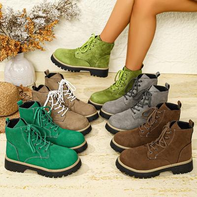 Ботильоны с круглым носком 2025 Зима Новые На шнуровке Британский стиль Большой размер Платформа Ботинки Мартин для женщин