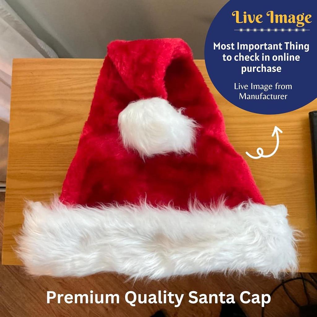 (Set of 1 Red) Santa Cap Plush Fur Christmas Cap Unisex Santa Hat for Adult & Kids Soft Free Size Santa Clause Hat Cap Christmas Decorations