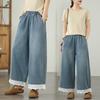 Кружевные вставки, джинсы с широкими штанинами, женские свободные повседневные прямые брюки больших размеров для женщин, летние джинсовые брюки 2025