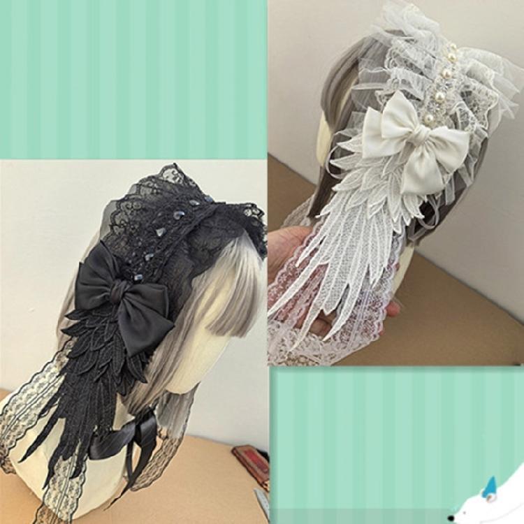 Элегантный кружевной ободок с крыльями, готическая лолита, модное украшение для волос, стильный аксессуар для волос для женщин, девушек, для особых случаев