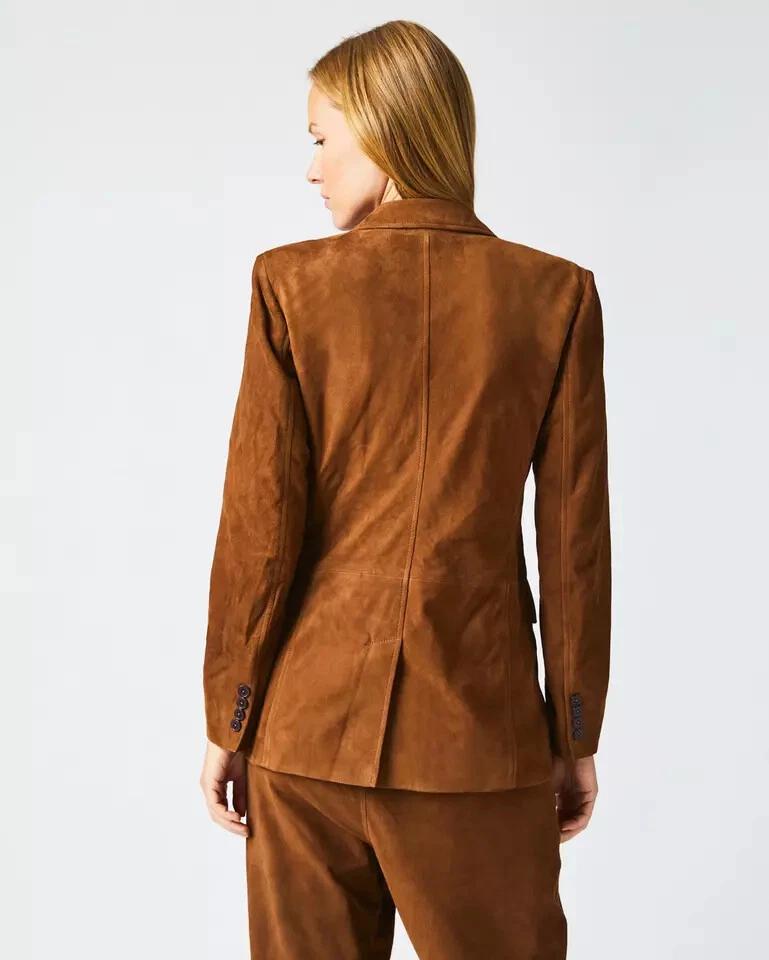 Handmade Stylish Casual Women's Brown Genuine Soft Suede Leather Blazer Formal
