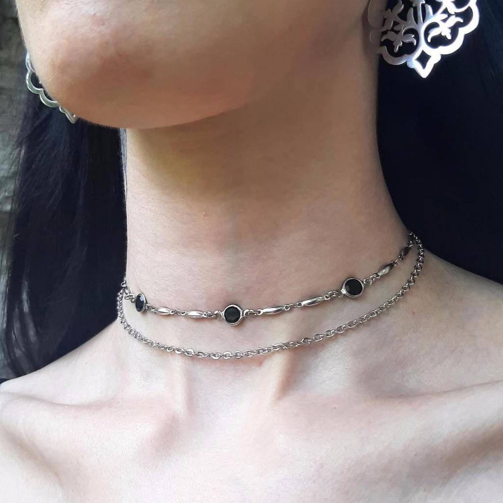 Gothic Crystal Necklace For Women With Geometric Pendant And Cross Chain