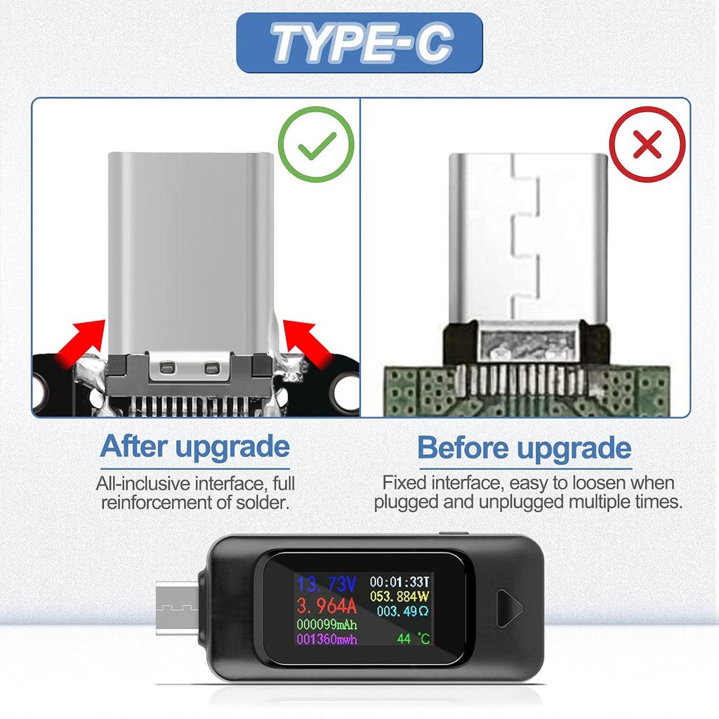 USB Tester Type-C Voltmeter Voltage Current Tester Power Meter Multimeter Ammeter Type C USB Charger Tester Color Display Capacity Voltage Current