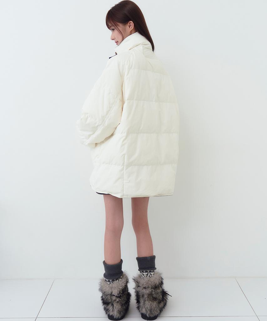 THE GREEN LAB Corduroy Color Block Padded Peacoat [Ivory]