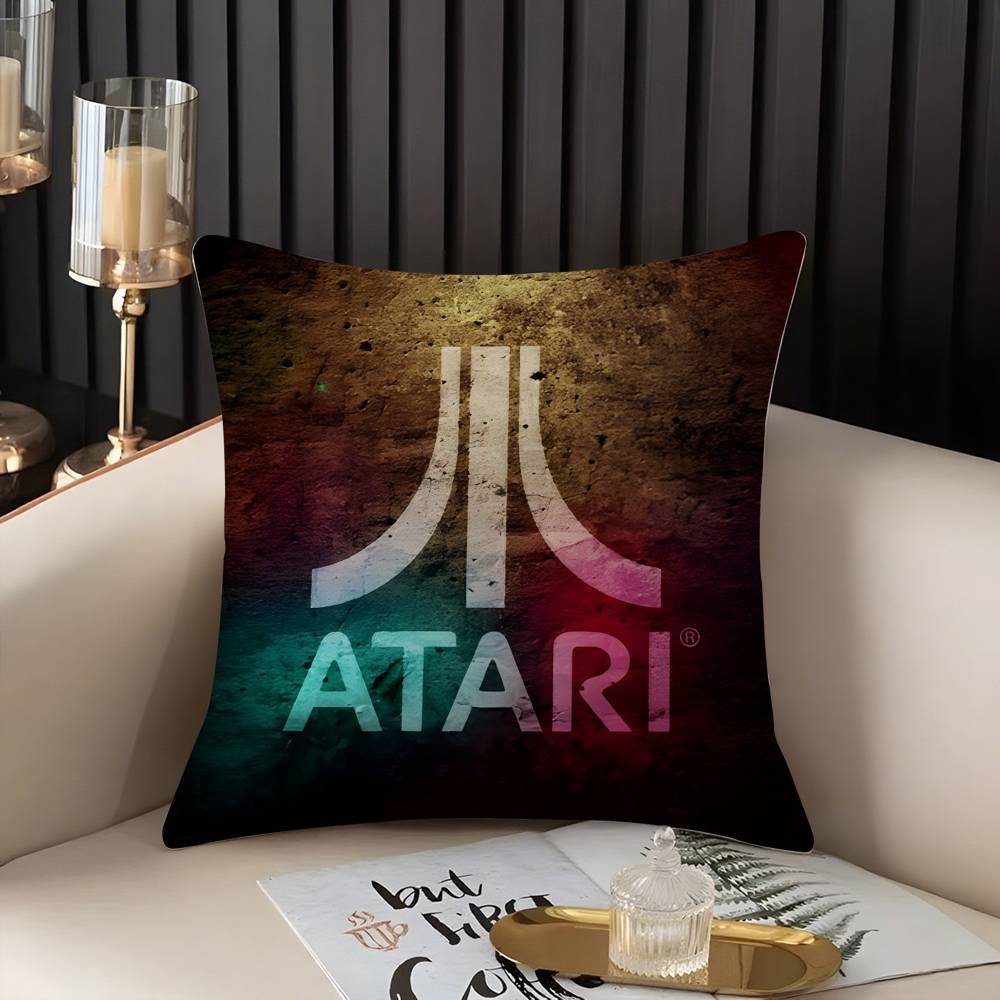 Classic A-AtariS Game Logo Pillow Case Home Dorm Chair Back Short Plush Double-sided Printing Office Nap Time Cushion Cover