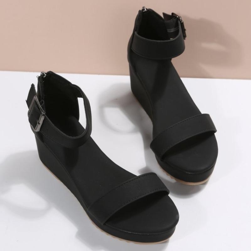 Новый Стиль Женская Обувь Сандалии на Платформе Женские Сандалии с Открытым Носком на Высокой Клиновидной Пятке Сандалии на Пряжках на Щиколотке Эспадрильи Женские Сандалии Обувь