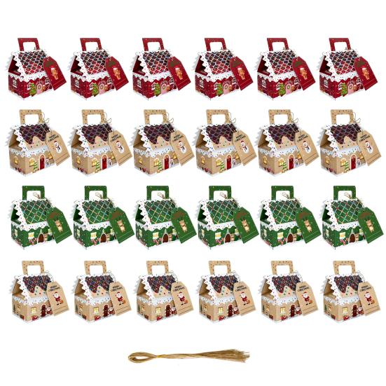 24 шт. Рождественская подарочная коробка в виде пряничного домика, бумажный домик, коробки для угощений для праздничных сувениров, упаковка для подарков с печеньем и конфетами