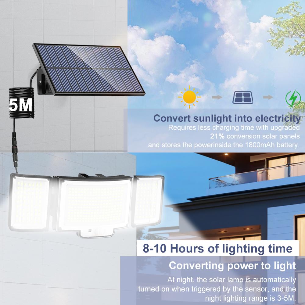 New 366/106LED Solar Lights Outdoor 3 Lighting Mode Motion Sensor Adjustable Head Security Wall Light Waterproof Garden Garage