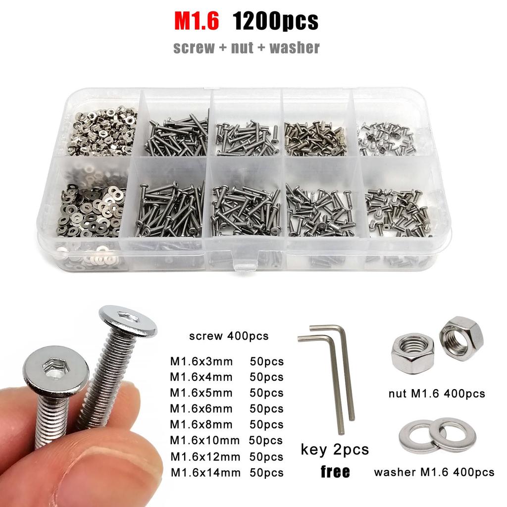 M1.6 M2 M2.5 M3 M4 M5 M6 M8 304 Нержавеющая сталь CM Шестигранный шестигранный ключ Ультратонкий плоский болт с головкой Набор гаек и шайб