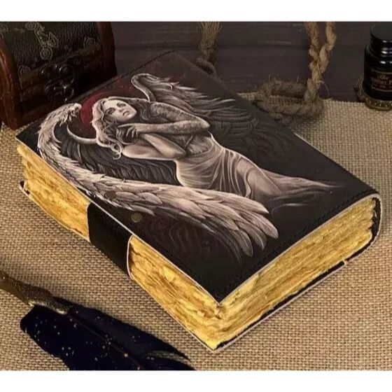 Angel with Tears Leather Journal 200 Pages of Antique Handmade Deckle Edge Paper
