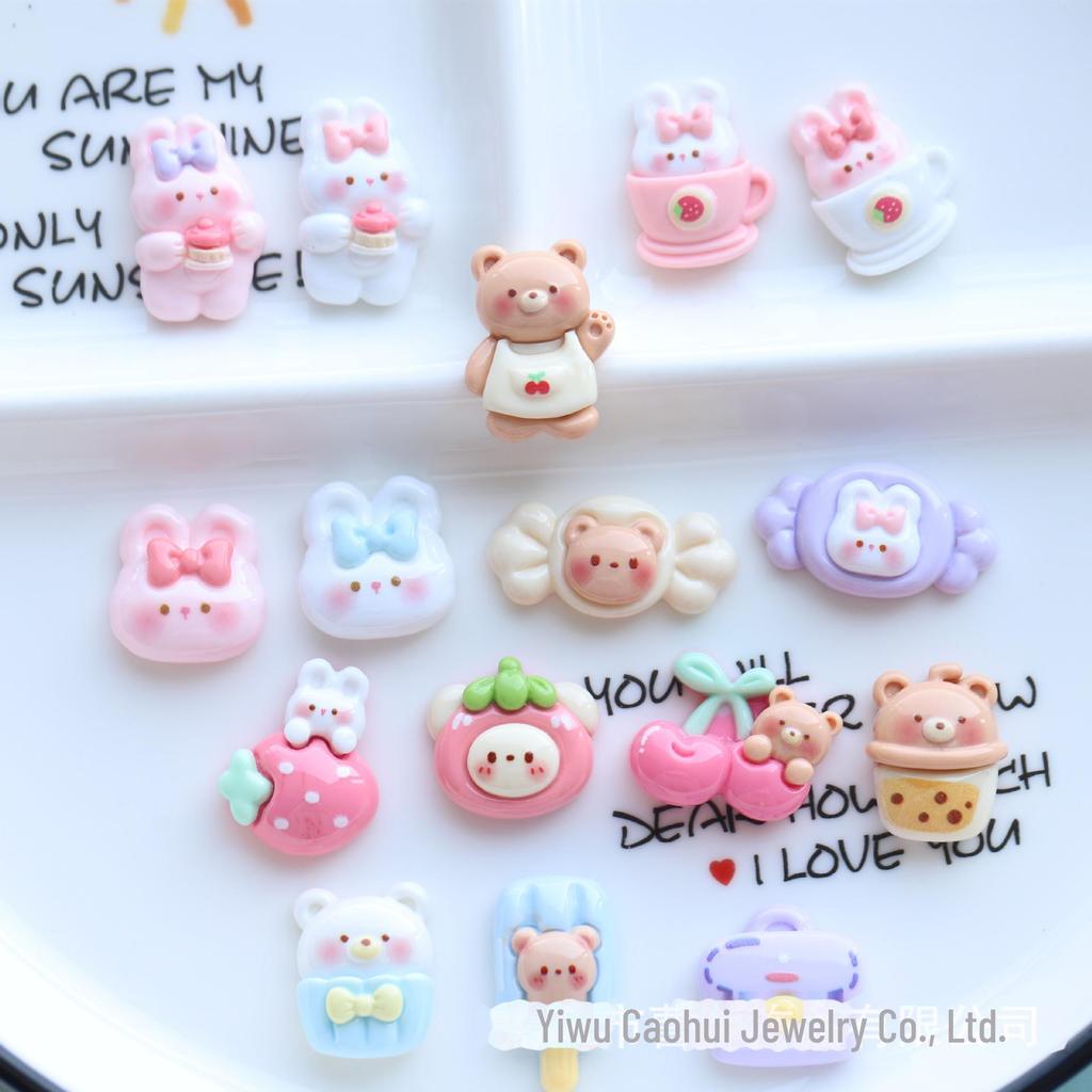 Очаровательные блестящие мультяшные аксессуары для волос из смолы: Детские шпильки, кольца, зажимы и нашивки для поделок своими руками