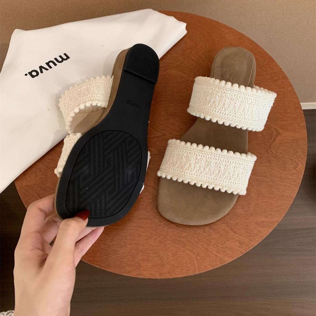 Wedge Heel High Heel Thick Sole Cool Slippers Women's Summer Wear 2025 New with Skirt Bohemian One-word Sandals