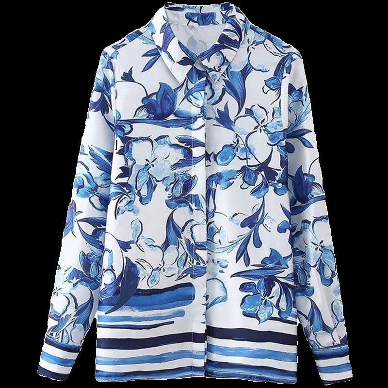Fashion Style 2024 Spring New Arrival Women's Clothing Temperament Wild Slim Looking Flower Print Shirt 2591124 044