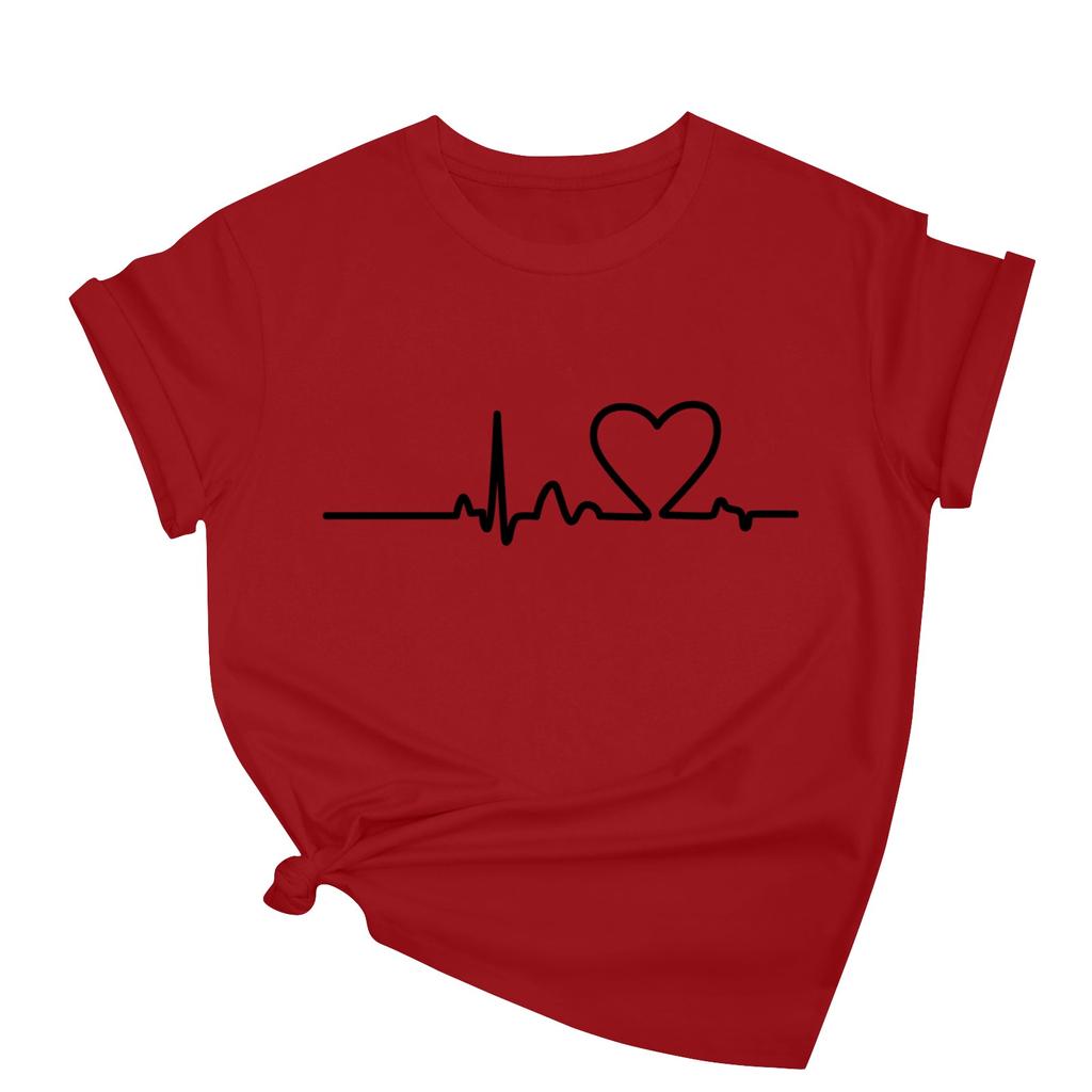 Женская повседневная свободная футболка с принтом ко Дню святого Валентина, круглый вырез, пуловер, топ с короткими рукавами