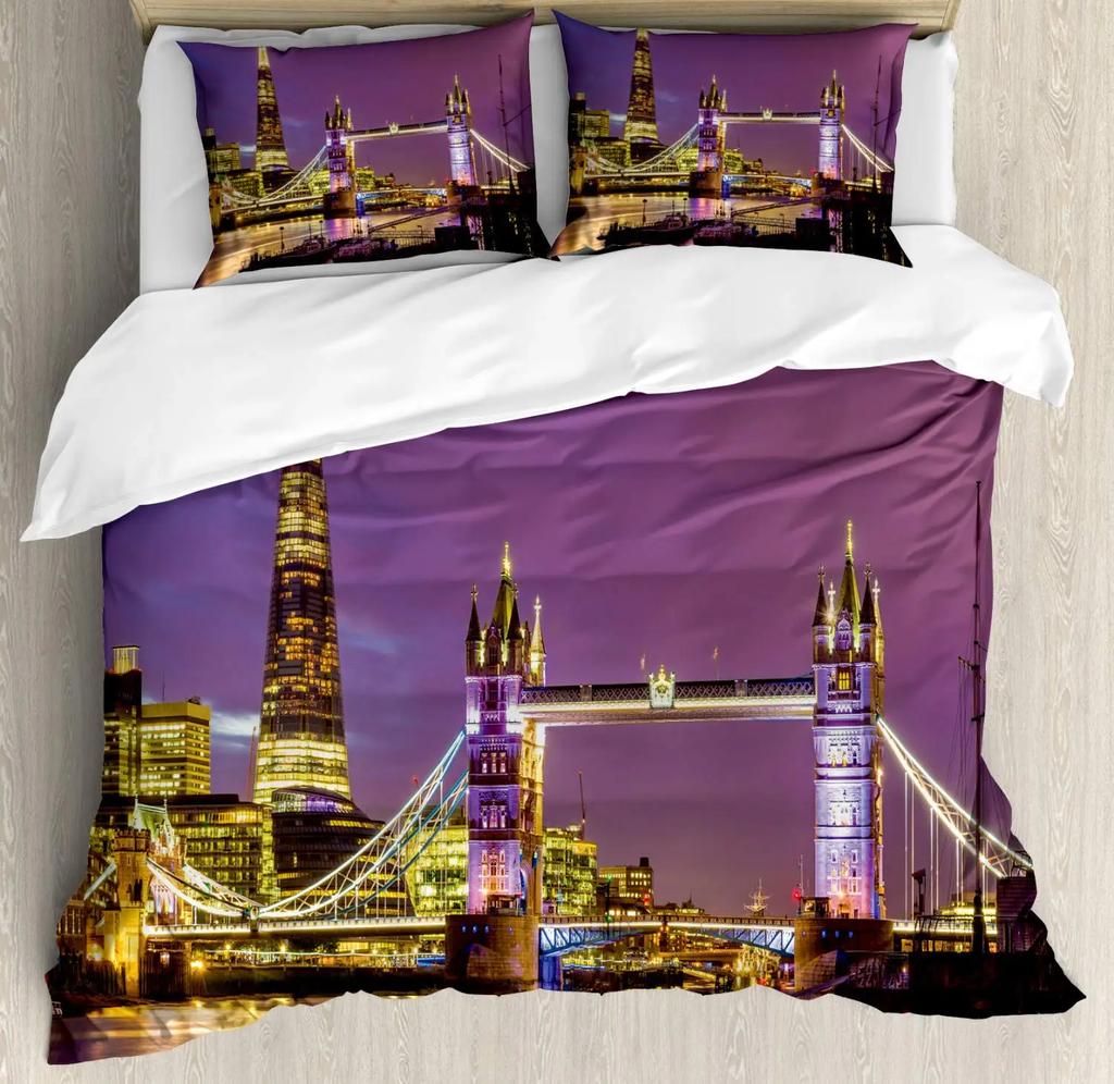 Лондонские Часы Трамваи Мосты Комплект Постельного Белья Лондон Комплект Пододеяльника Лондонская Телефонная Будка На Улице Традиционный Местный Культурный