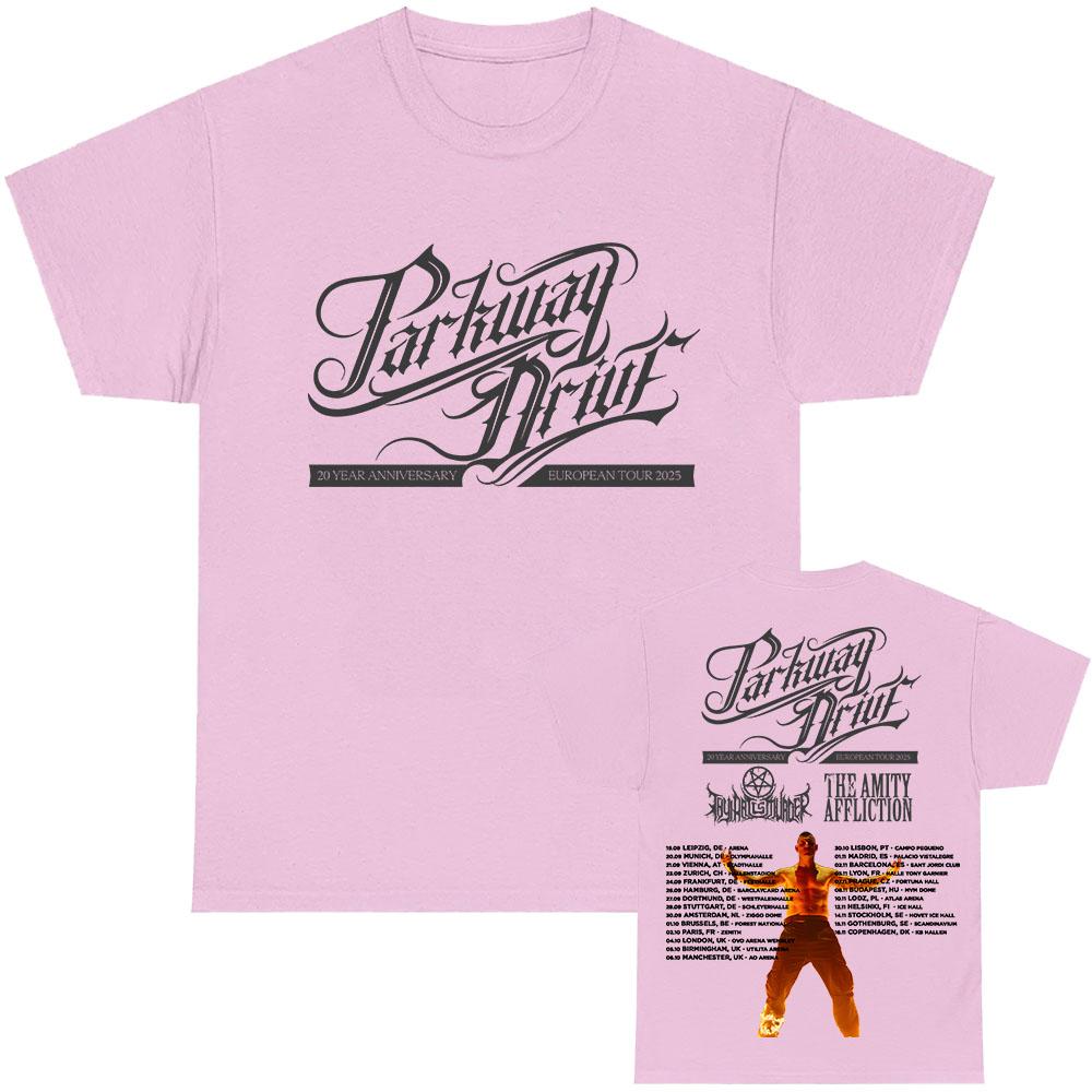 Parkway Drive 20-летний юбилейный европейский тур 2025 Футболка Хлопок Короткий рукав Мода Мужские футболки Унисекс Уличная одежда Принт Футболка
