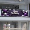 Happy Birthday Party Banner, Balloon Pattern Design, Polyester Outdoor Fence Lawn Indoor Outdoor Decoration