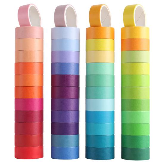 48 Rolls Washi Tapes Rainbow Colors Decorative Tapes 15mm Wide Colored Masking Tape for Journal Book Planner Scrapbooking DIY Arts Crafts