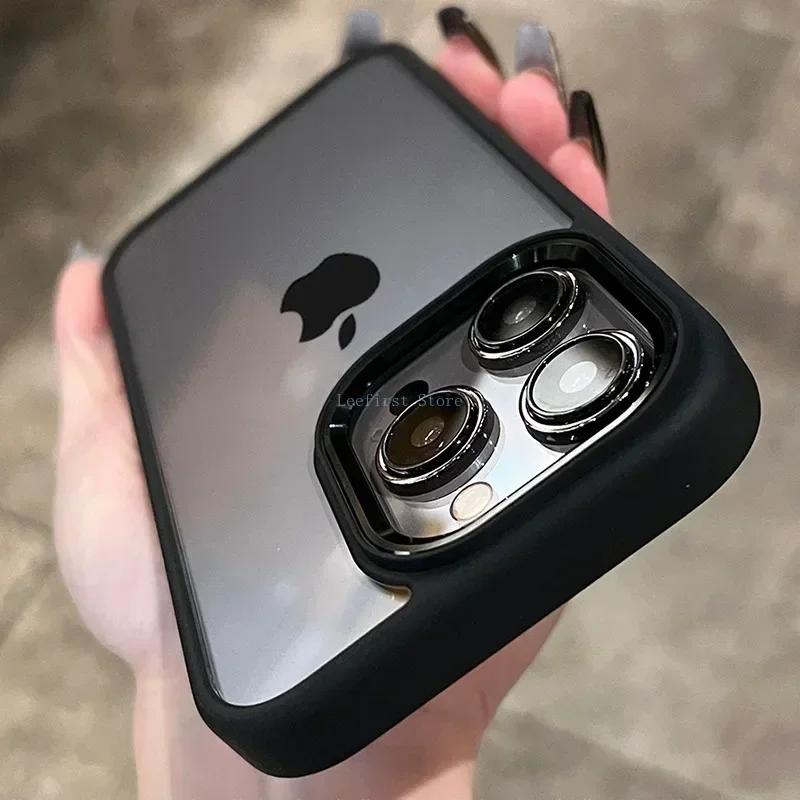 Fashion Metal Frame Case For iPhone 15 14 13 12 11 Pro Max Plus Transparent Acrylic Soft Shockproof Bumper Cover