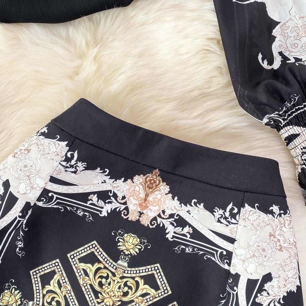 Модный костюм темперамент знаменитости Офисный профессиональный блузка из шифона с бантом комплект из двух предметов юбка с завышенной талией и облегающая бедра весна